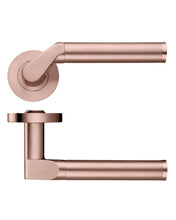 Load image into Gallery viewer, Zoo Stanza Designer Venus Screw On Rose Door Lever Handles In Tuscan Rose Gold ZPZ120-TRG
