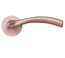 Load image into Gallery viewer, Zoo Stanza Designer Siena Screw On Rose Door Lever Handles In Tuscan Rose Gold ZPZ050-TRG
