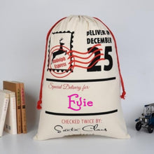 Load image into Gallery viewer, LARGE RUDOLPH EXPRESS CHRISTMAS SACK PERSONALISED WITH ANY NAME 100% COTTON
