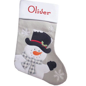 Personalised Deluxe Plush silver Snowman Stocking Add any name