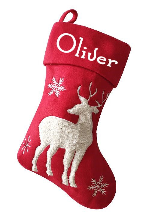 DELUXE PLUSH RED MODERN FLUFFY REINDEER STOCKING