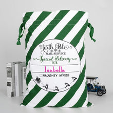 Load image into Gallery viewer, GREEN PERSONALISED LUXURY CHRISTMAS SACK 100% COTTON ADD ANY NAME
