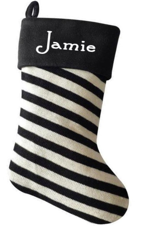 Luxury Deluxe Plush Personalised Black & White Christmas Stocking add any name