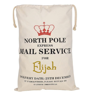 LARGE NORTH POLE MAIL SERVICE! CHRISTMAS SACK PERSONALISED WITH ANY NAME 100% COTTON