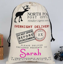 Load image into Gallery viewer, LARGE NORTH POLE POST OFFICE! CHRISTMAS SACK PERSONALISED WITH ANY NAME 100% COTTON
