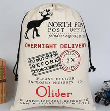 Load image into Gallery viewer, LARGE NORTH POLE POST OFFICE! CHRISTMAS SACK PERSONALISED WITH ANY NAME 100% COTTON
